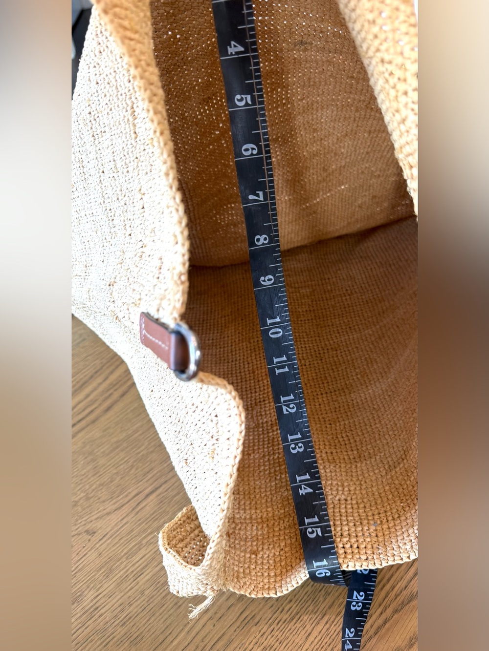 Loewe Slit Bag Hand Woven Raffia Tote Beige Brown Leather Logo OS - Picture 5 of 11